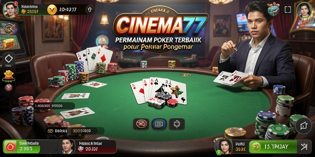 Screenshot CINEMA77 menunjukkan pemain menikmati permainan Poker yang menegangkan.