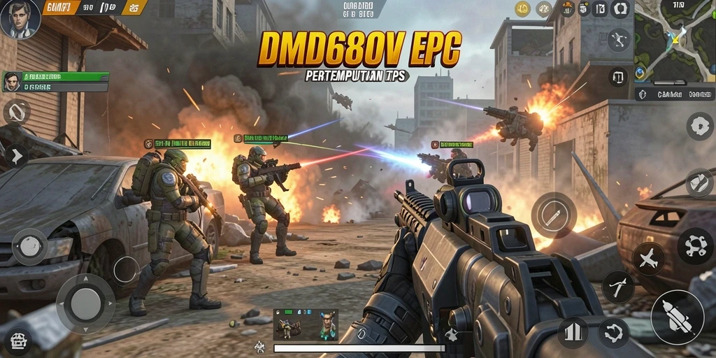 Screenshot DMD686 menampilkan pertempuran seru dalam game TPS.