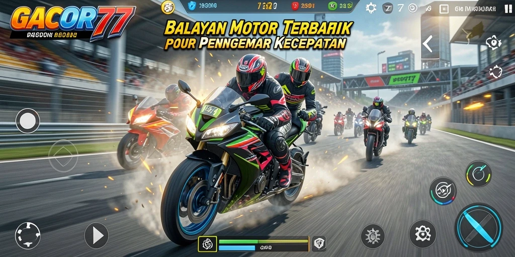 Tangkapan layar GACOR77 menampilkan balapan motor yang penuh aksi dan kecepatan.