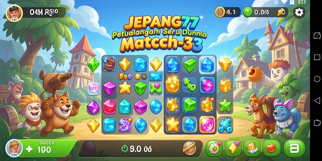Screenshot JEPANG77 menampilkan gameplay Match-3 yang seru dan menarik.