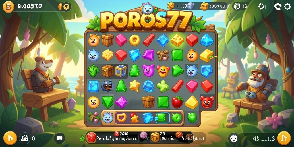 Tampilan gameplay seru dalam POROS77 yang penuh warna.