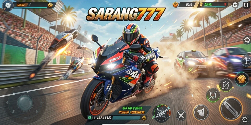 Tampilan menarik dari gameplay balap motor SARANG777.
