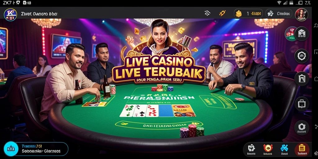 Tampilan menarik dari ZK7 yang menunjukkan dealer dan gameplay Live Casino。